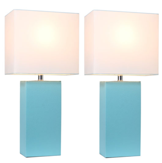 Elegant Designs Modern Leather Table Lamps with White Fabric Shades (Set of 2) All The Rages, Inc.