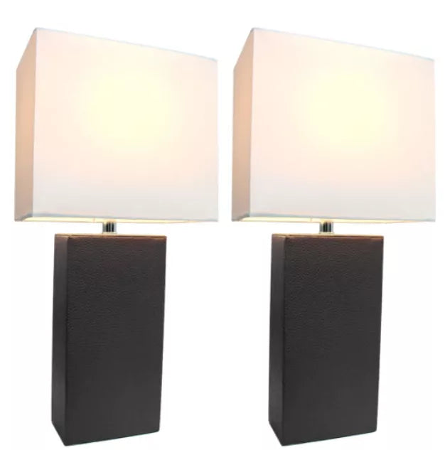 Elegant Designs Modern Leather Table Lamps with White Fabric Shades (Set of 2) All The Rages, Inc.