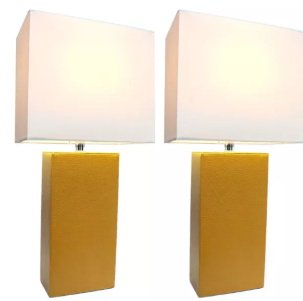 Elegant Designs Modern Leather Table Lamps with White Fabric Shades (Set of 2) All The Rages, Inc.