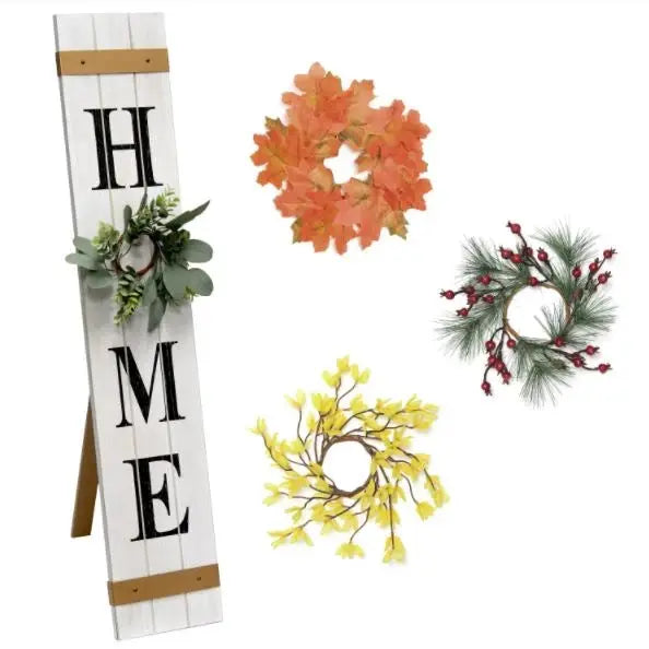 Elegant Designs Seasonal Wooden "Home" Porch Sign with 4 Interchangeable Floral Wreaths All The Rages, Inc.