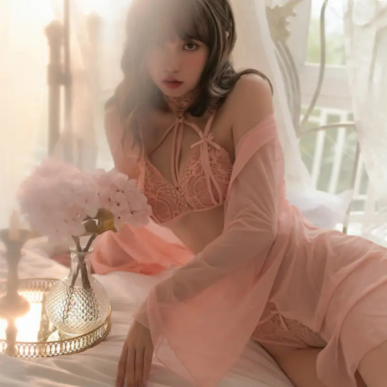 Elena Sexy Erotic Crotchless Lace Lingerie (2 Piece Set) La Belle Fantastique