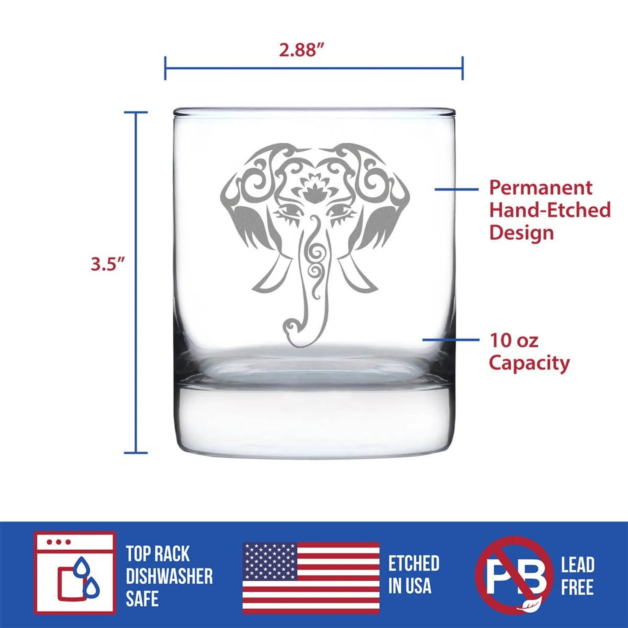 Elephant Boho Whiskey Rocks Glass - Elephant Gifts and Decor Bevvee