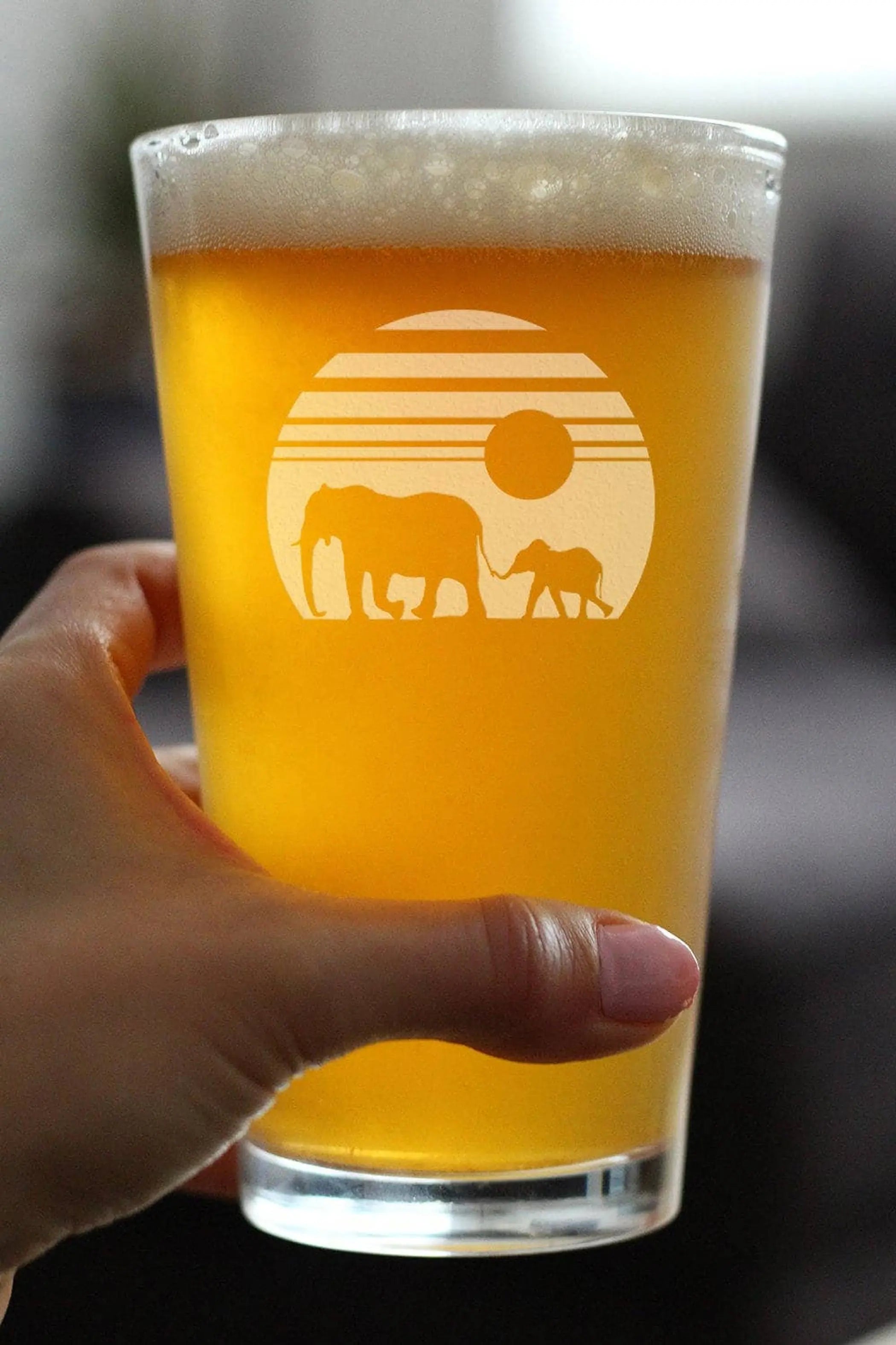 Elephant Sunset Pint Glass for Beer - African Animal Gifts Bevvee
