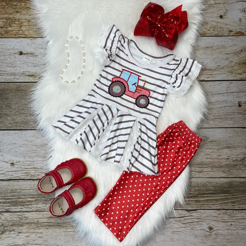Embroidered Tractor Peplum and Capris Set Stella Bean Clothing