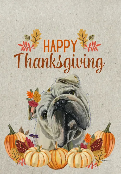 English Bull Dog Cream - Hippie Hound Studio Best of Breed Thanksgiving House and Garden Flag Best of Breed
