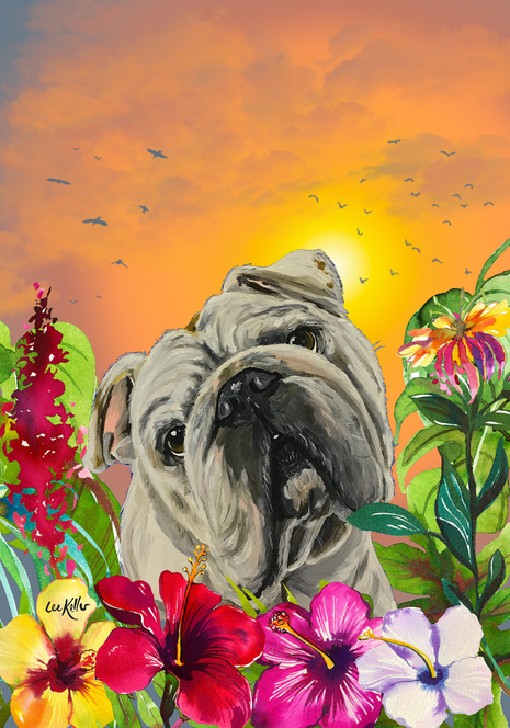 English Bull Dog - Hippie Hound Studios Tropical Summer  House and Garden Flags Best of Breed