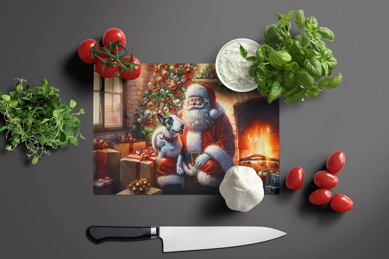 English Bull Terrier and Santa Claus Glass Cutting Board Caroline's Treasures