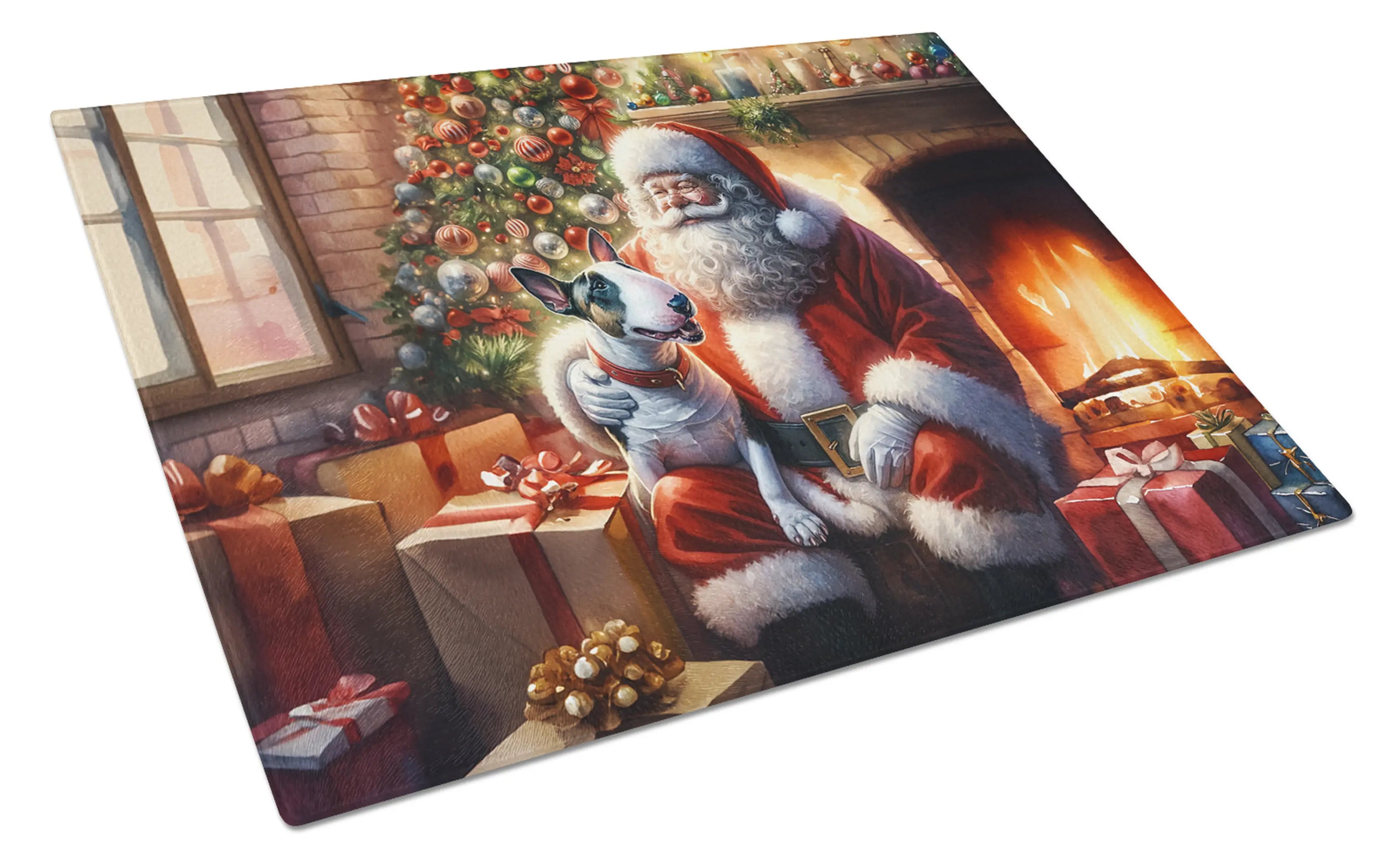 English Bull Terrier and Santa Claus Glass Cutting Board Caroline's Treasures