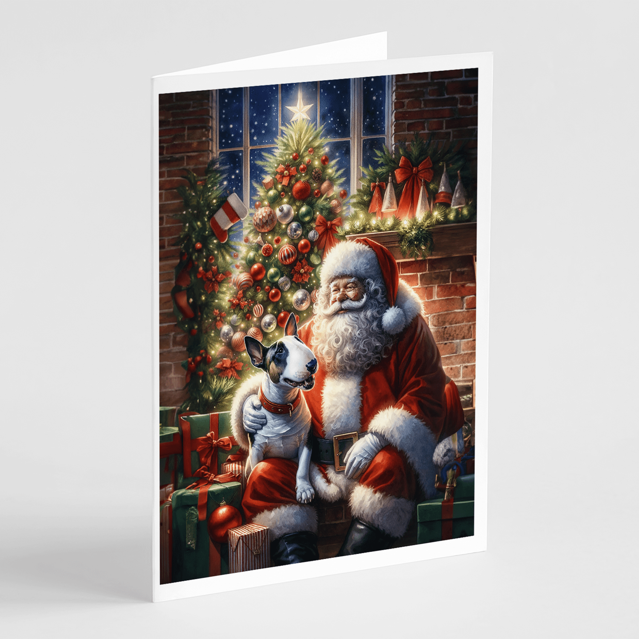 English Bull Terrier and Santa Claus Greeting Cards Pack of 8 Caroline's Treasures