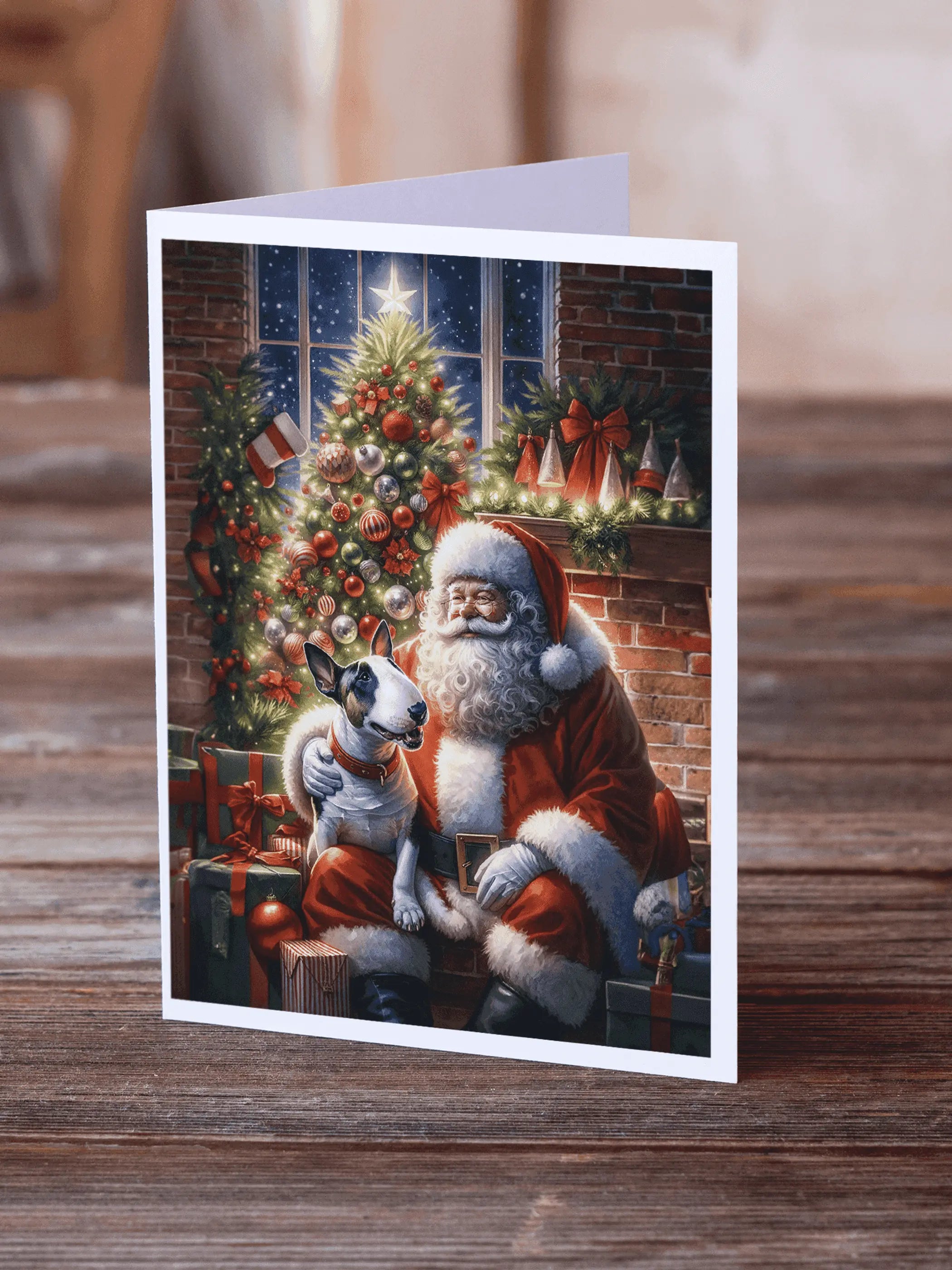 English Bull Terrier and Santa Claus Greeting Cards Pack of 8 Caroline's Treasures