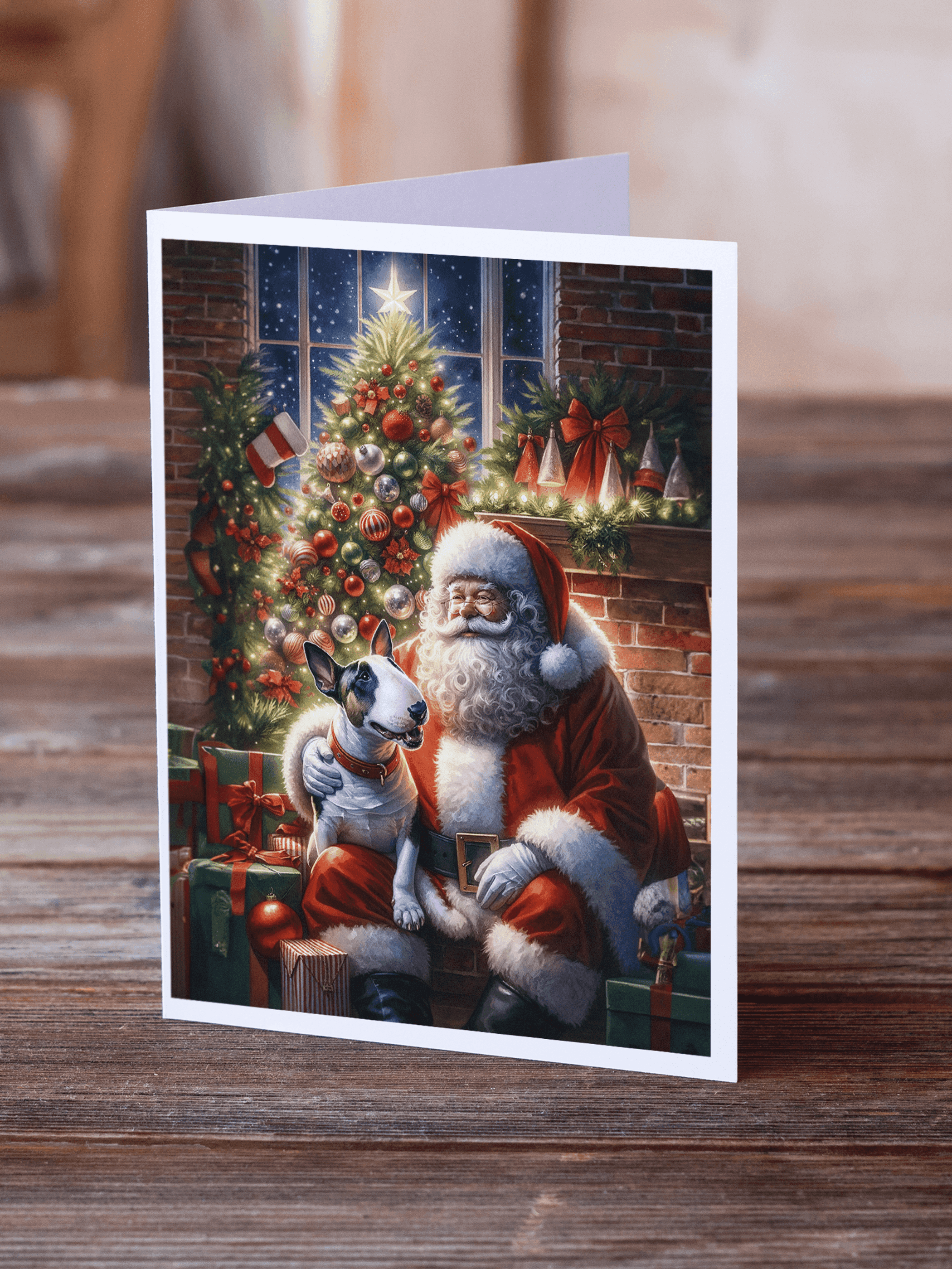 English Bull Terrier and Santa Claus Greeting Cards Pack of 8 Caroline's Treasures