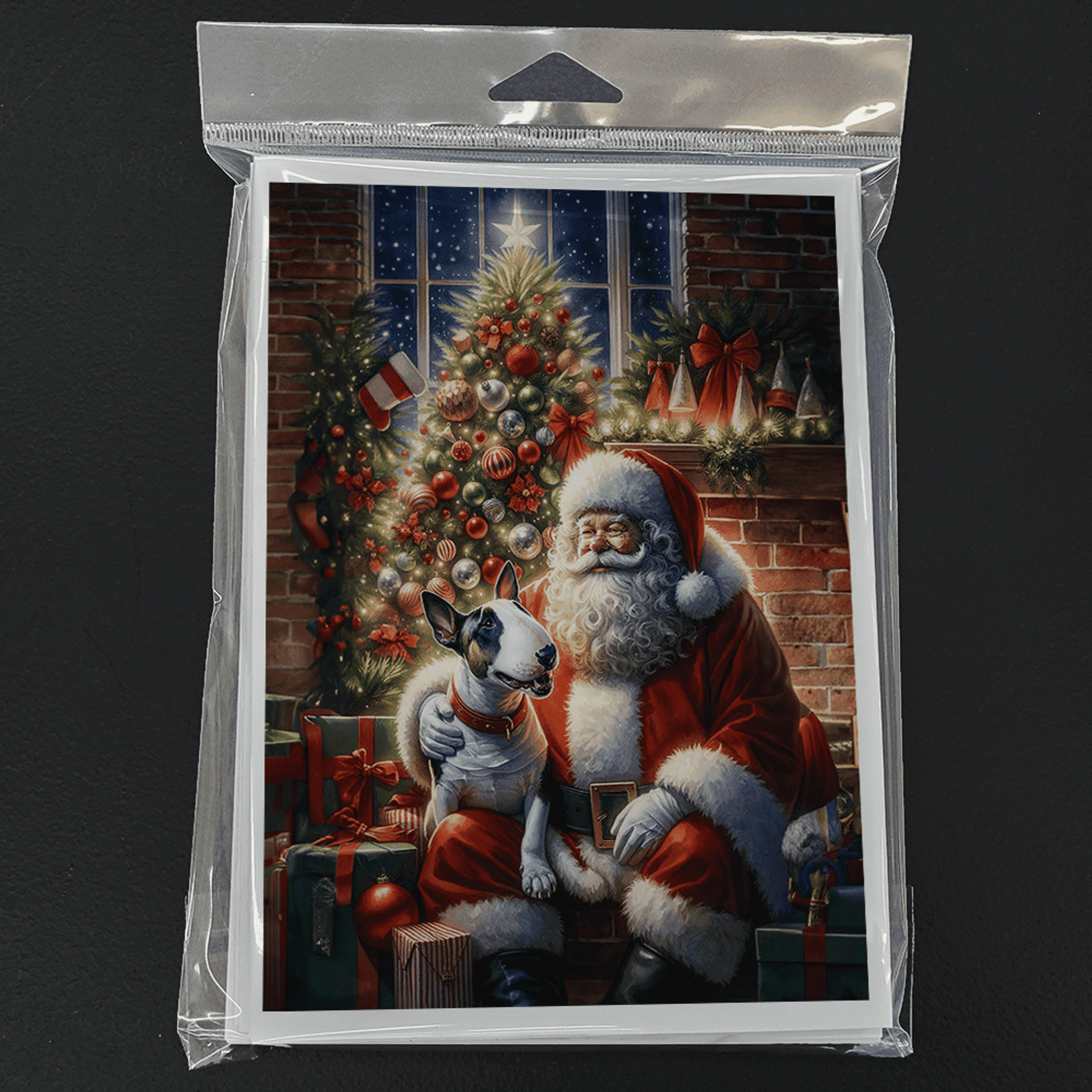 English Bull Terrier and Santa Claus Greeting Cards Pack of 8 Caroline's Treasures