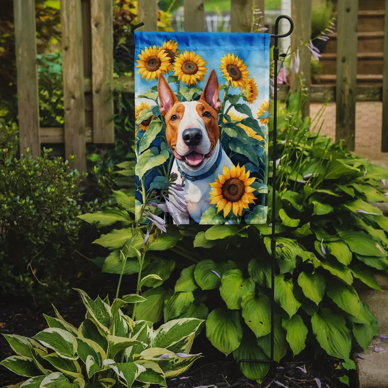 English Bull Terrier in Sunflowers Garden Flag Caroline's Treasures