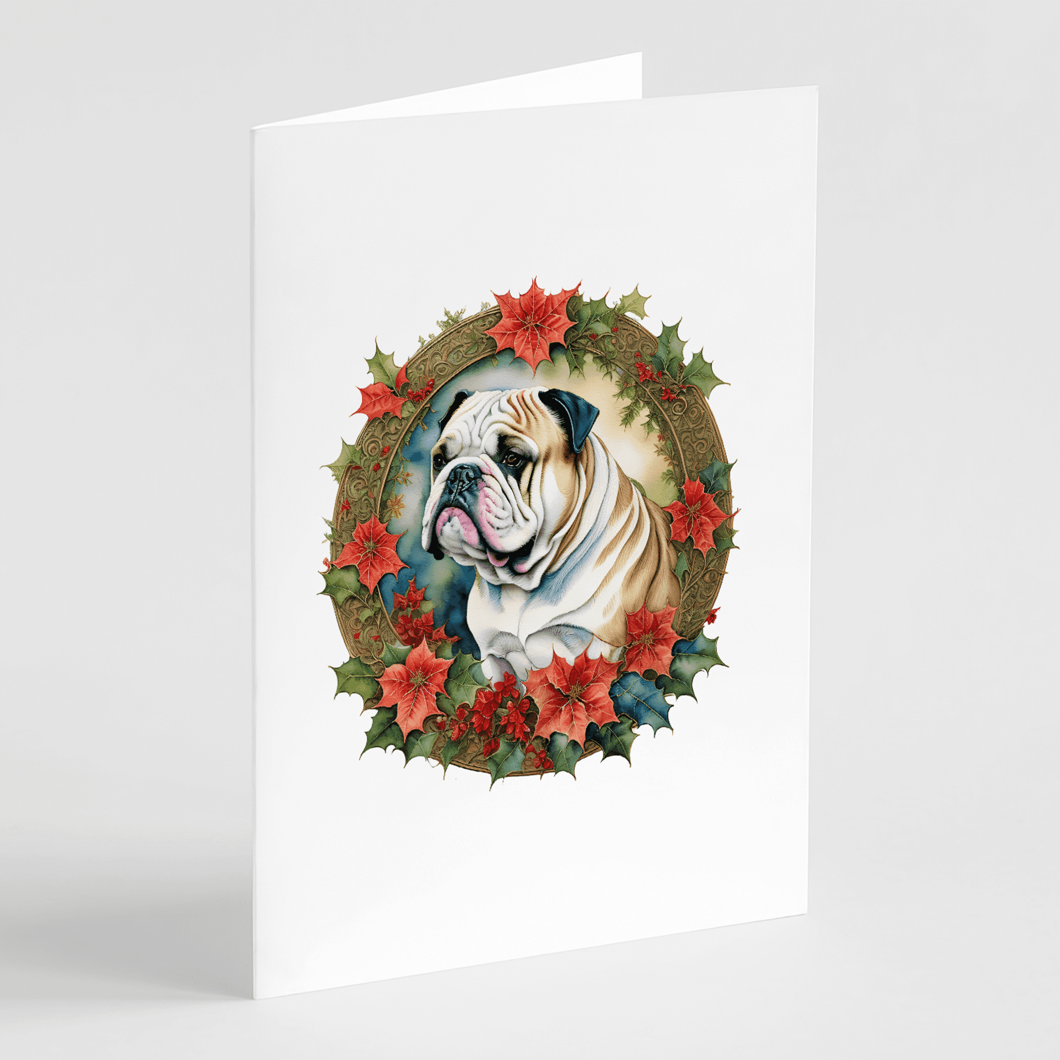 English Bulldog Christmas Flowers Greeting Cards Pack of 8 Caroline's Treasures