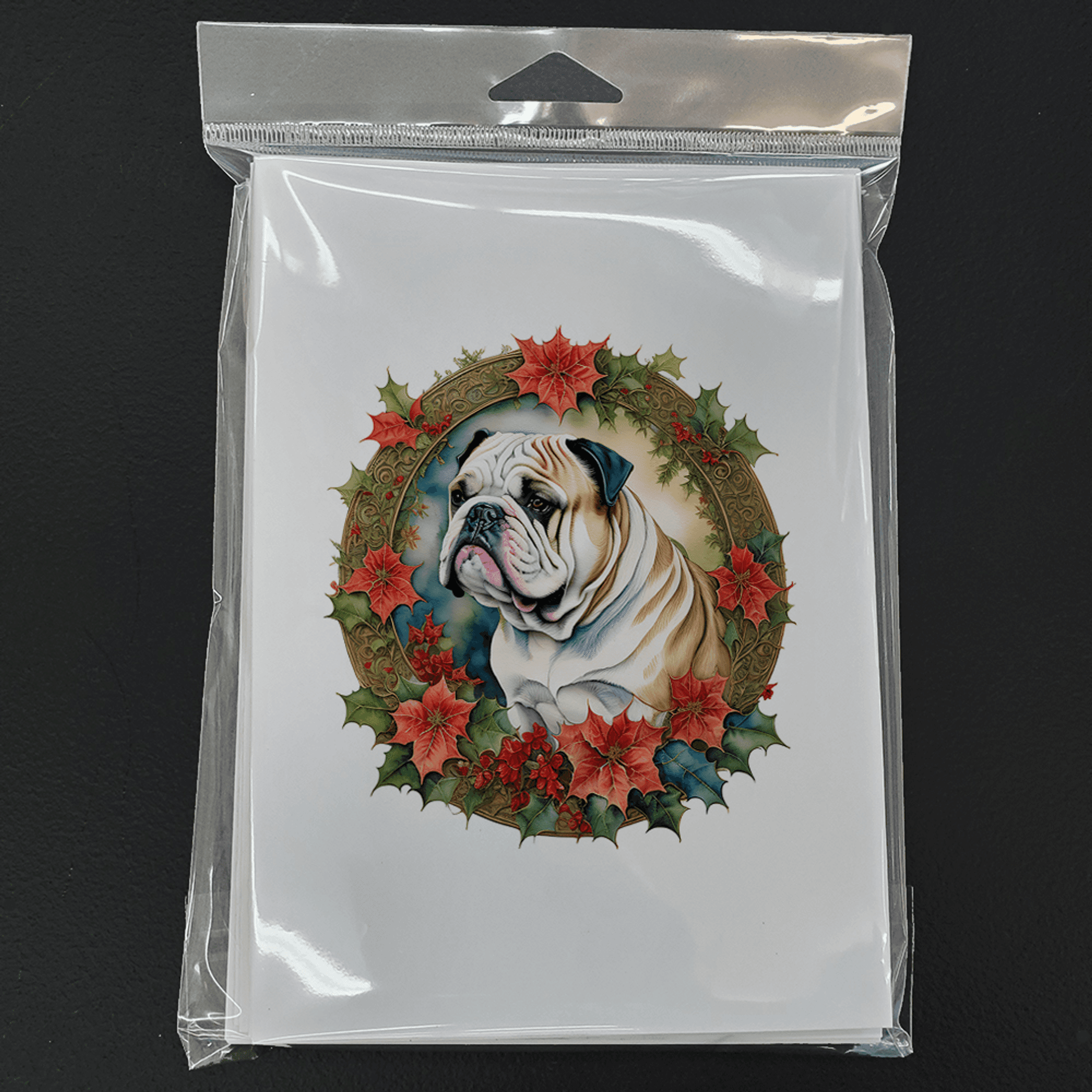 English Bulldog Christmas Flowers Greeting Cards Pack of 8 Caroline's Treasures