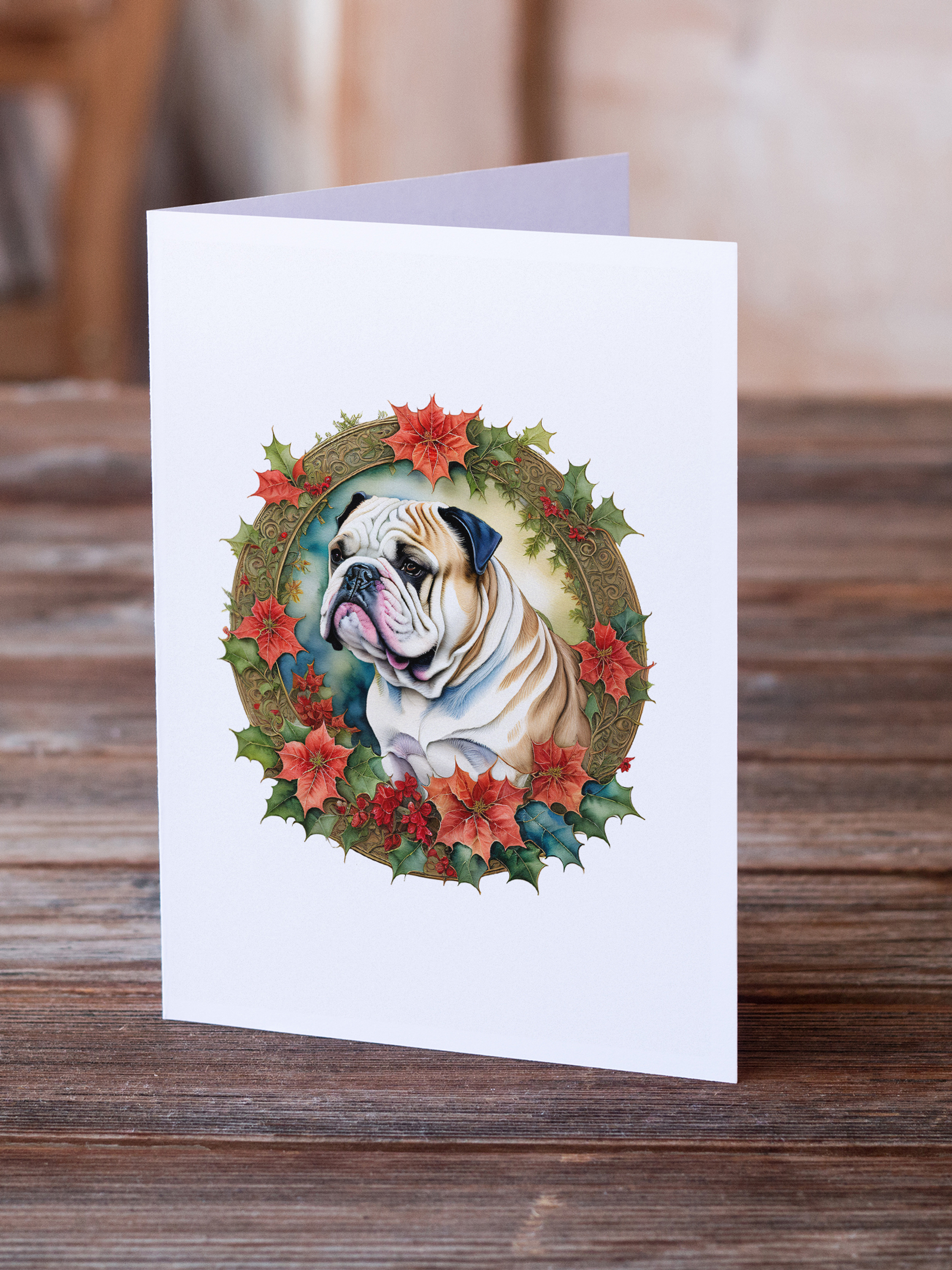 English Bulldog Christmas Flowers Greeting Cards Pack of 8 Caroline's Treasures