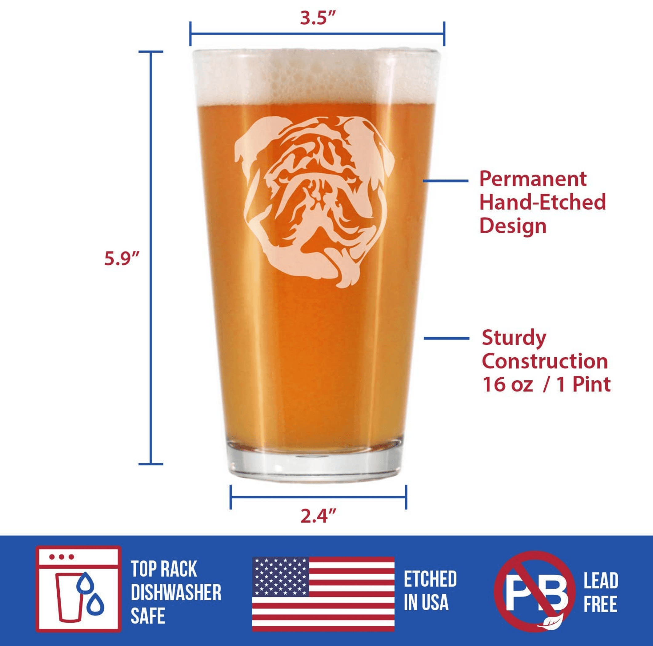 English Bulldog Pint Glass for Beer - Bulldog Dogs Gifts Bevvee