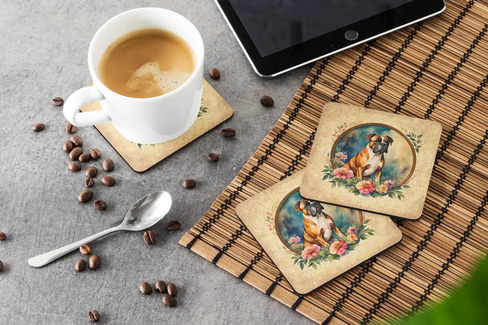 English Bulldog and Flowers Foam Coasters Caroline's Treasures