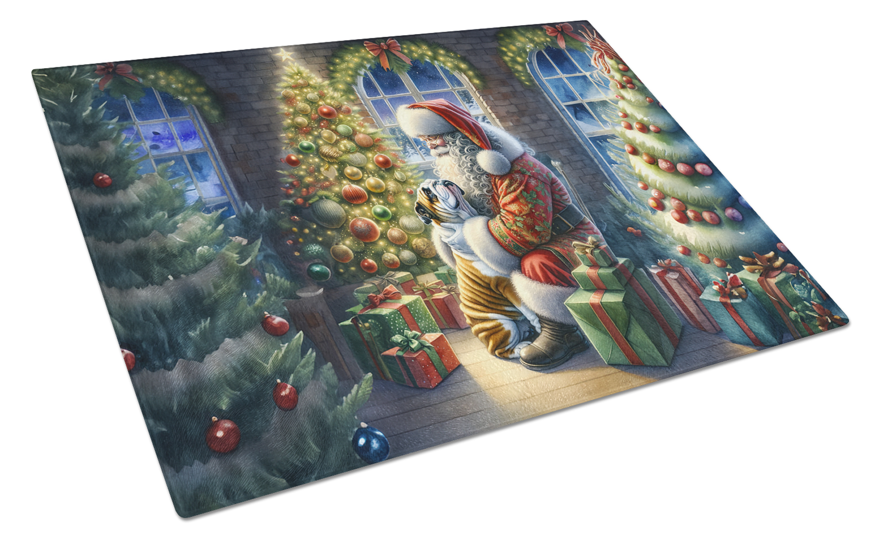 English Bulldog and Santa Claus Glass Cutting Board Caroline's Treasures