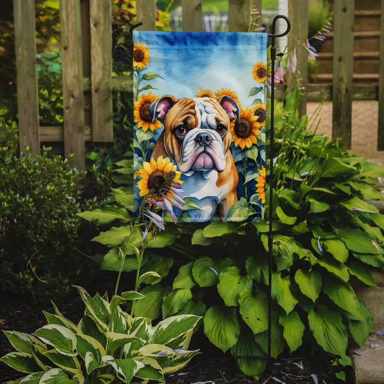 English Bulldog in Sunflowers Garden Flag Caroline's Treasures