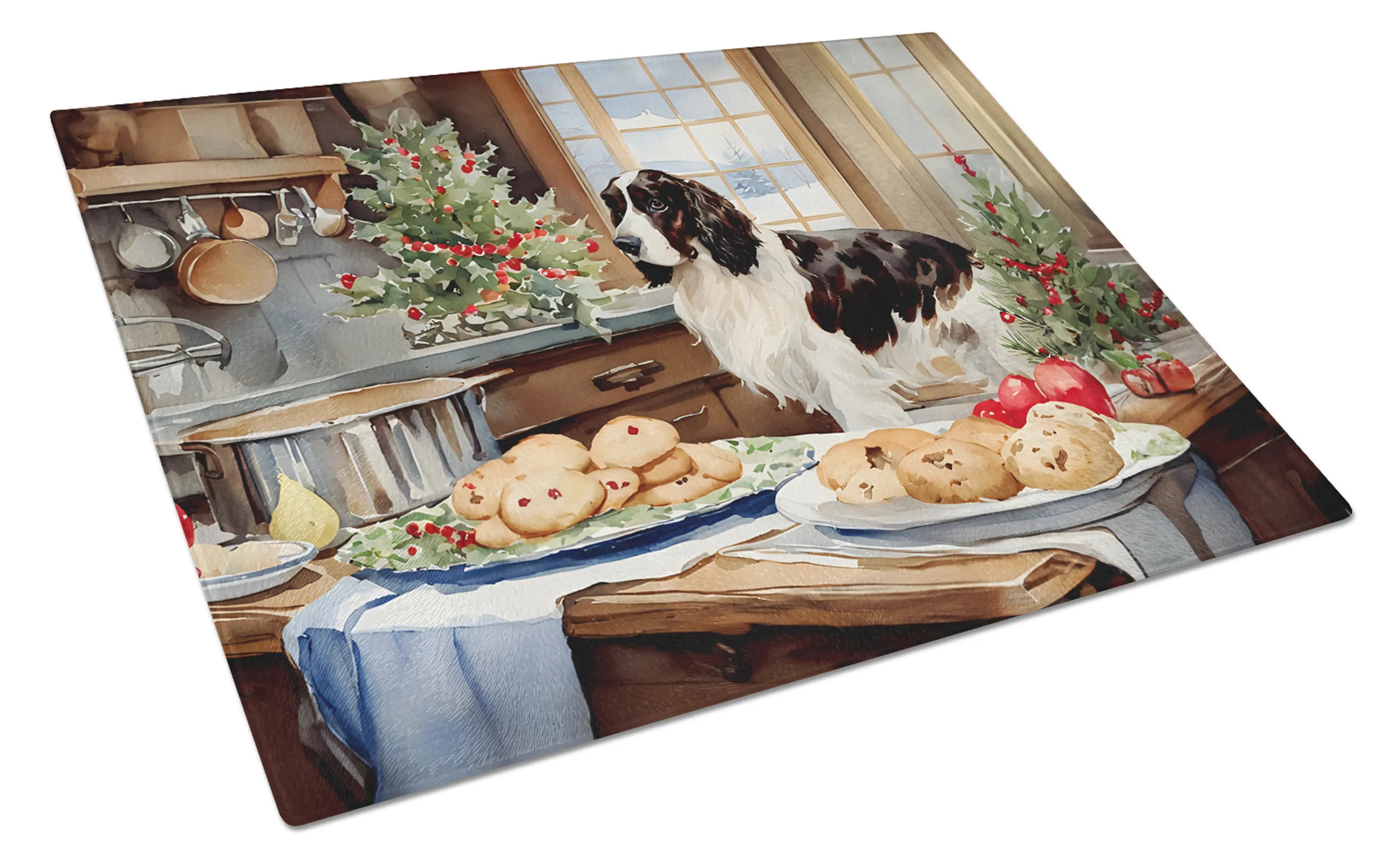 English Cocker Spaniel Christmas Cookies Glass Cutting Board Caroline's Treasures