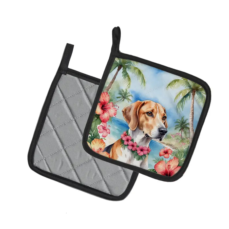 English Foxhound Luau Pair of Pot Holders Caroline's Treasures