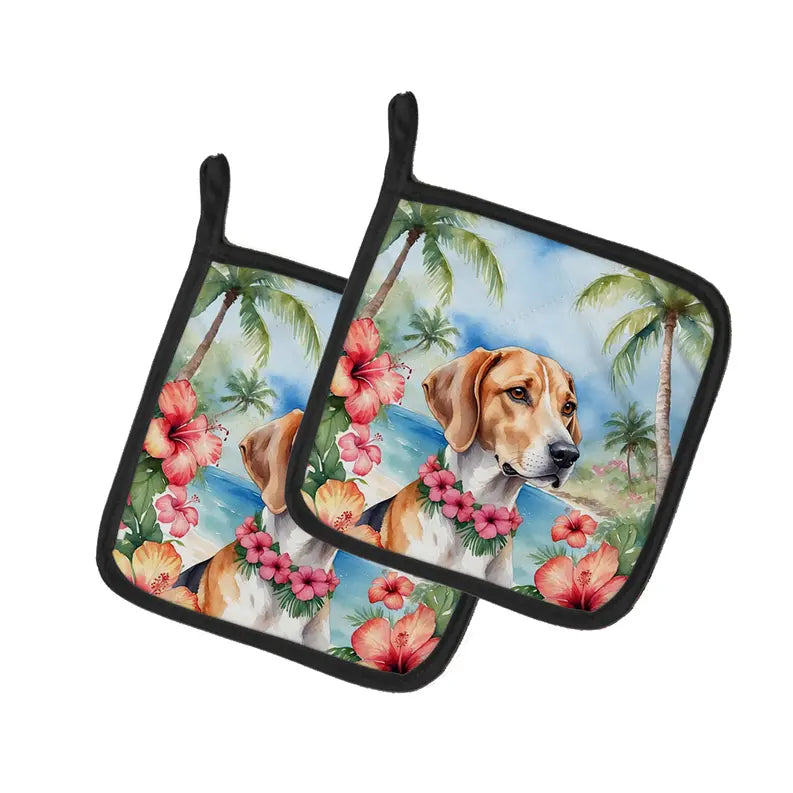 English Foxhound Luau Pair of Pot Holders Caroline's Treasures