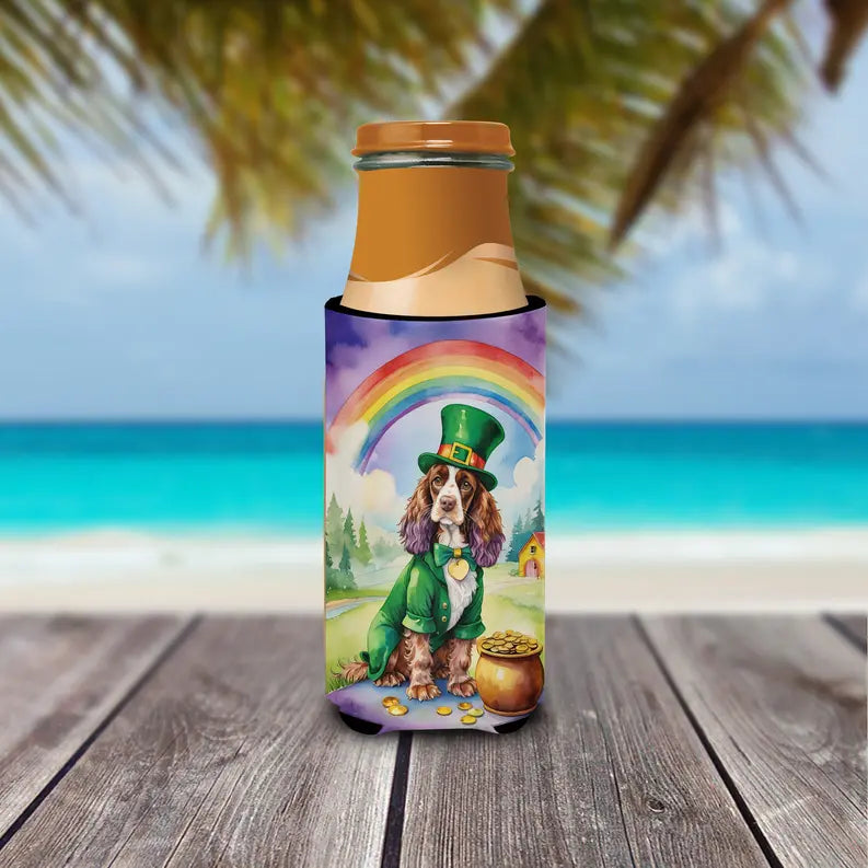 English Foxhound St Patrick's Day Hugger for Ultra Slim Cans Caroline's Treasures