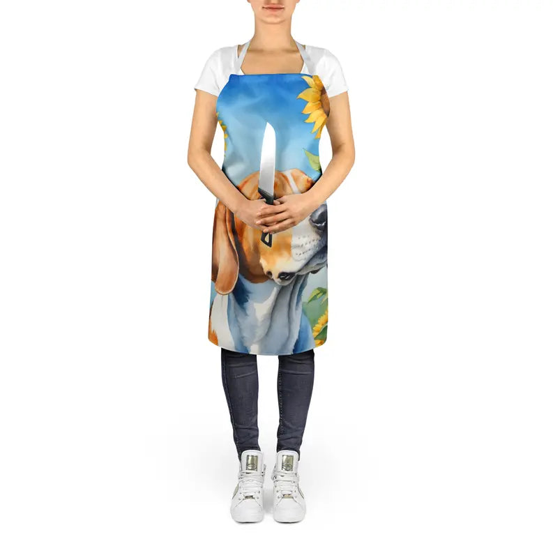 English Foxhound in Sunflowers Apron Caroline's Treasures