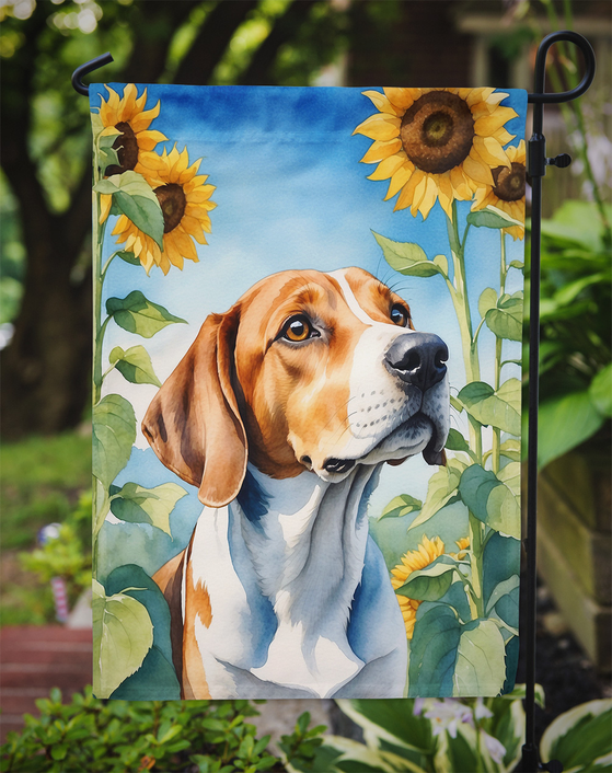 English Foxhound in Sunflowers Garden Flag Caroline's Treasures