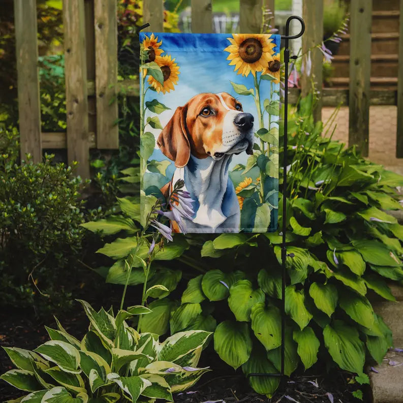 English Foxhound in Sunflowers Garden Flag Caroline's Treasures
