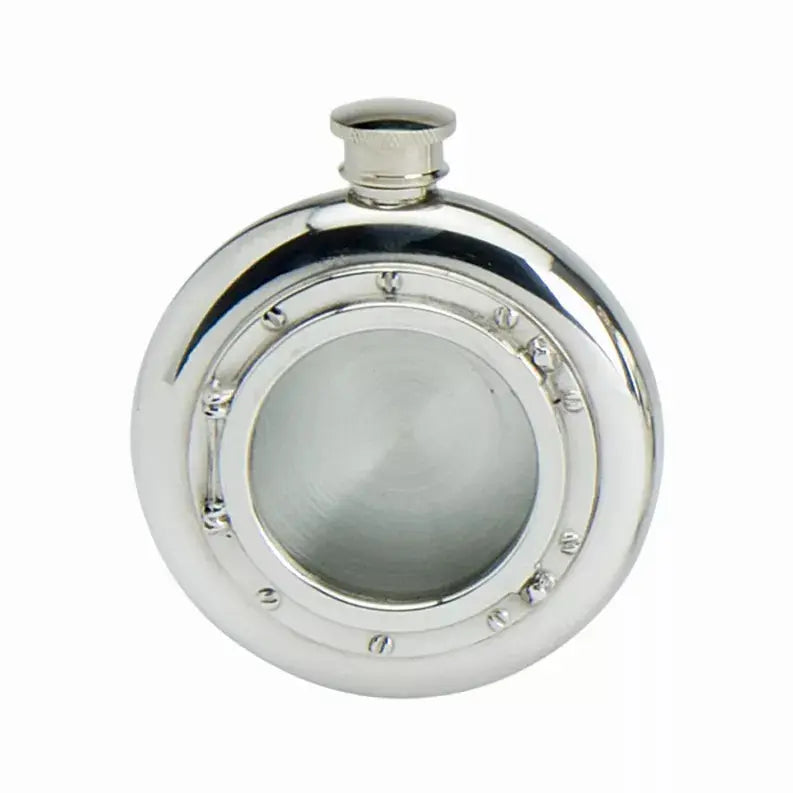 English Pewter Port Hole Flask Corbell Silver