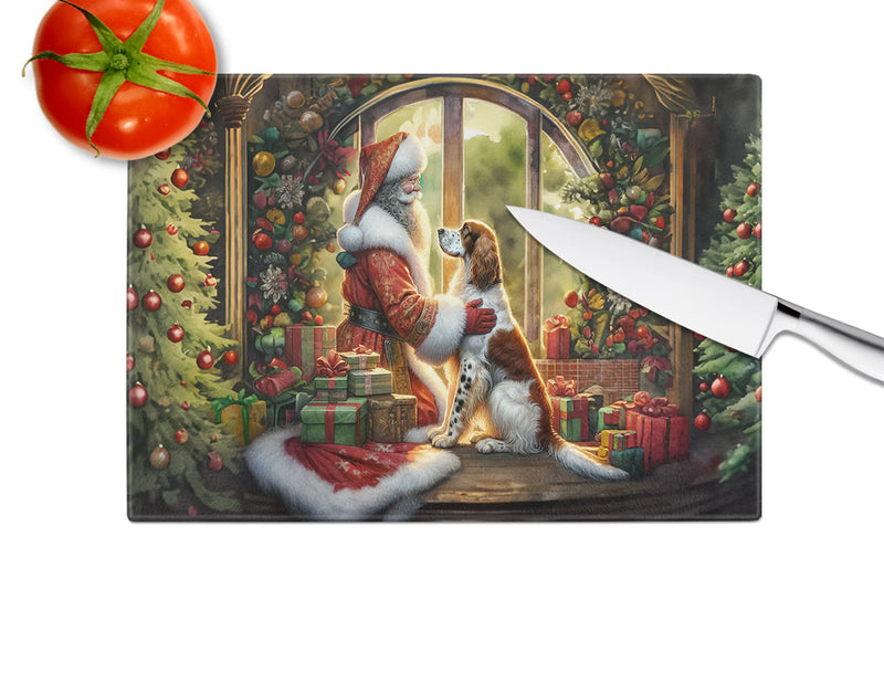 English Setter and Santa Claus Glass Cutting Board Caroline's Treasures