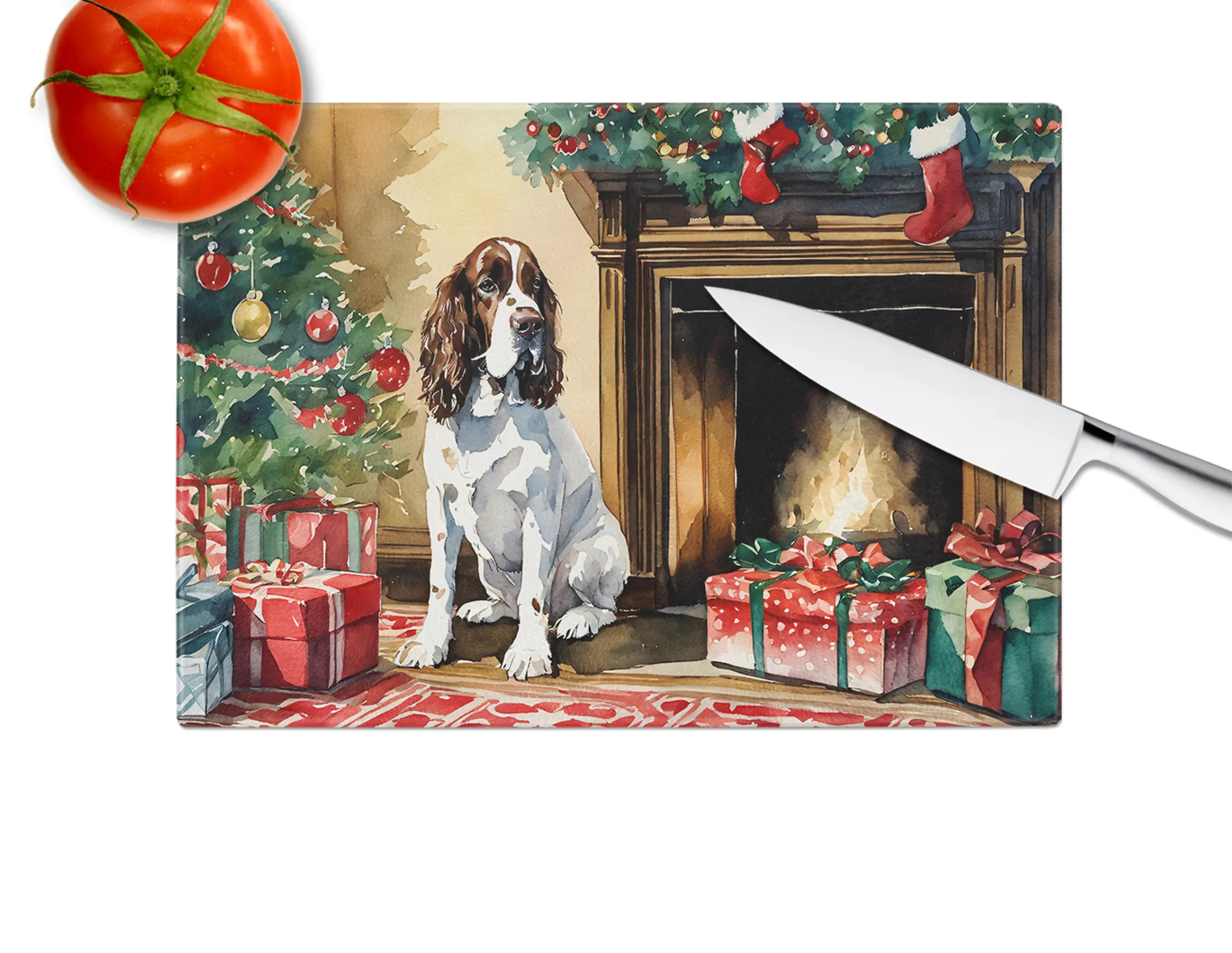 English Springer Spaniel Cozy Christmas Glass Cutting Board Caroline's Treasures