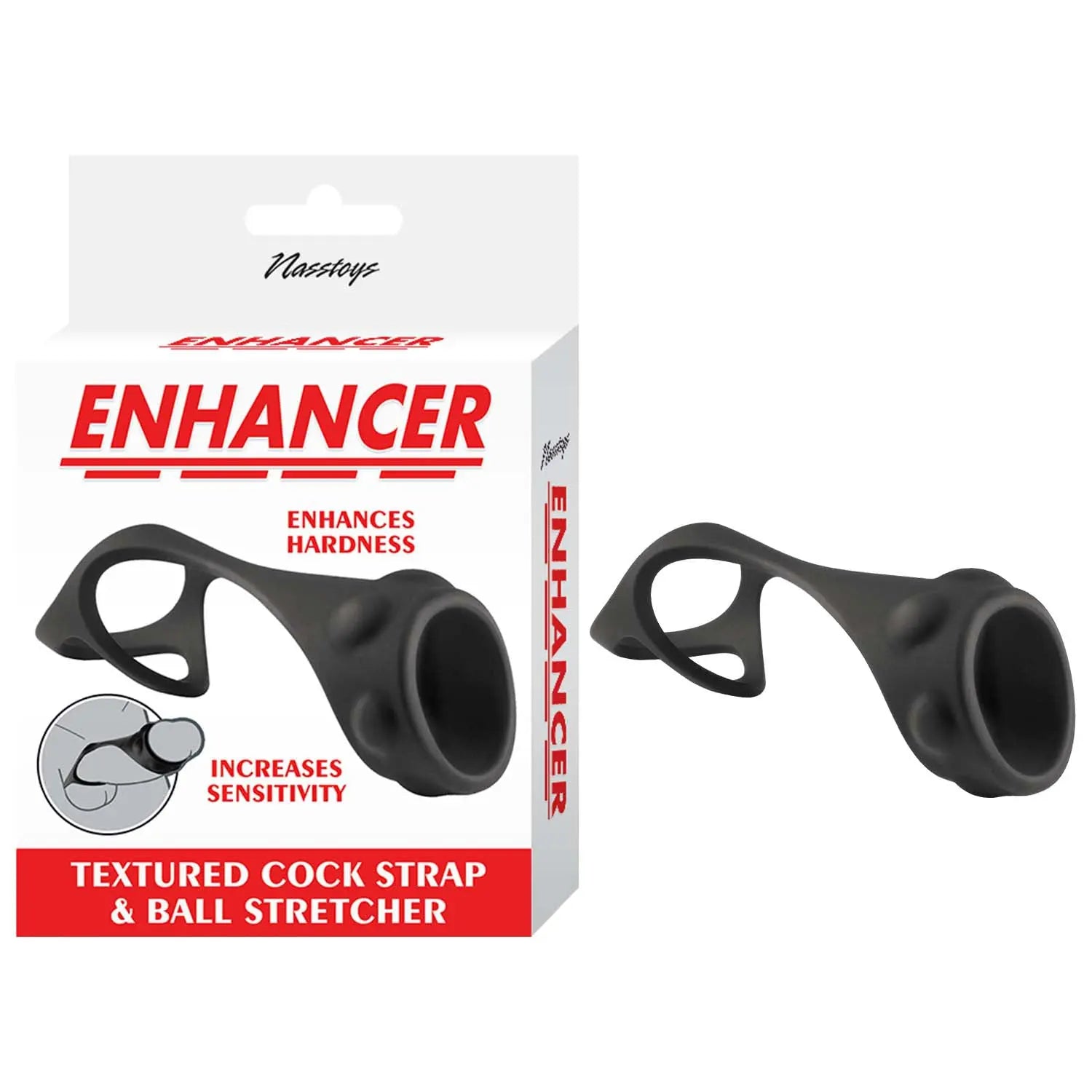 Enhancer Textured Cock Strap & Ball Stretcher Black Nasstoys