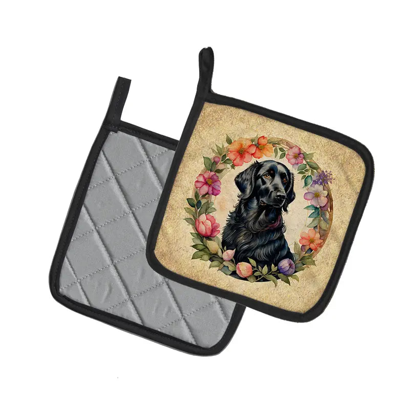 Entlebucher Mountain Dog and Flowers Pair of Pot Holders Caroline's Treasures