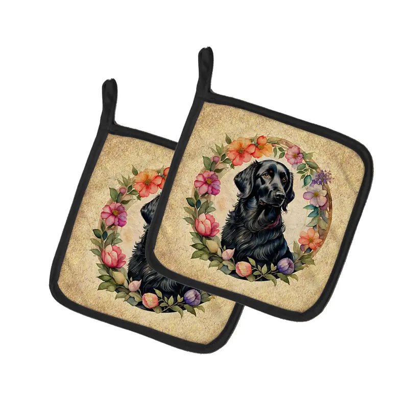 Entlebucher Mountain Dog and Flowers Pair of Pot Holders Caroline's Treasures