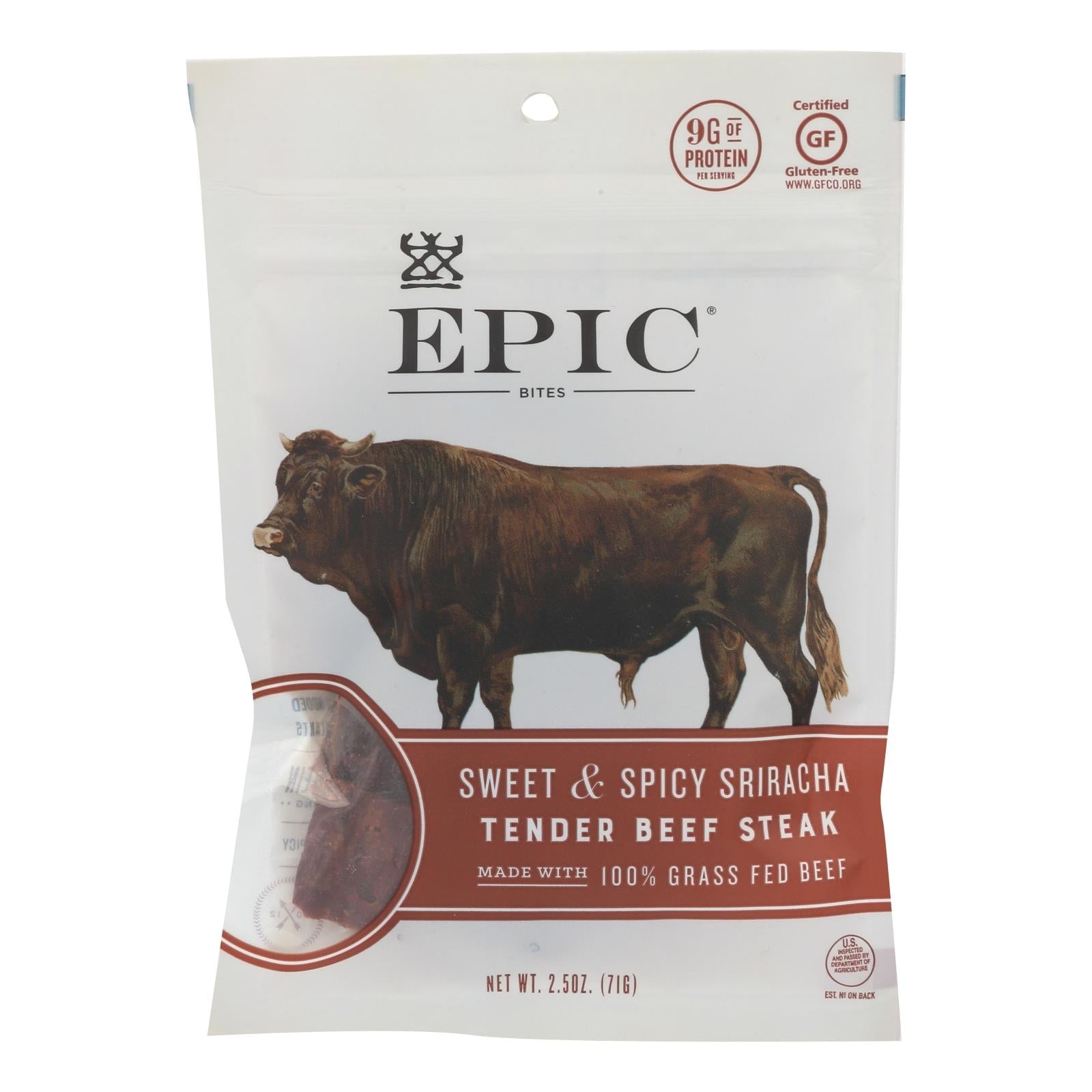 Epic - Jerky Bites - Sweet And Spicy Sriracha Tender Beef Steak - Case Of 8 - 2.5 Oz. Epic