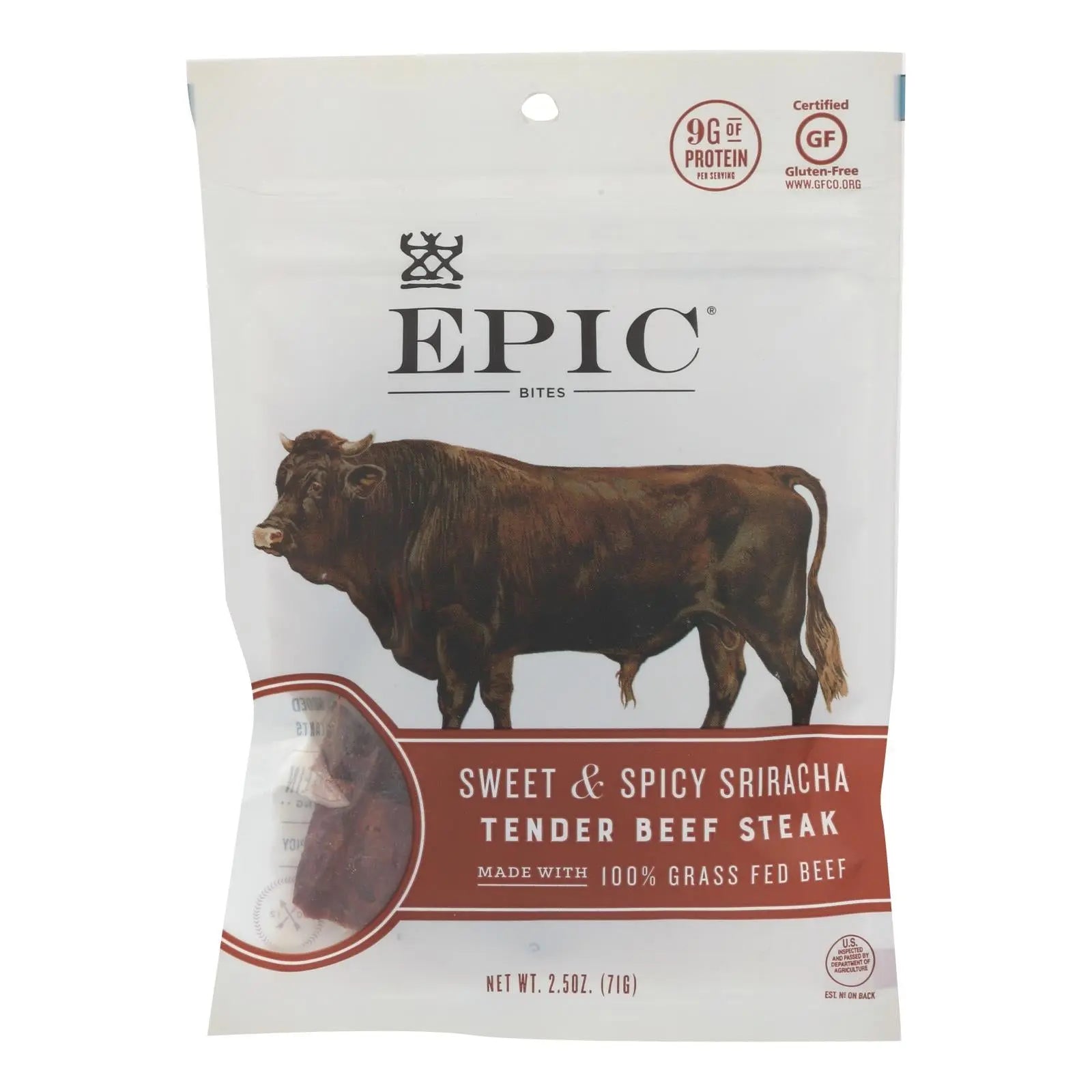 Epic - Jerky Bites - Sweet And Spicy Sriracha Tender Beef Steak - Case Of 8 - 2.5 Oz. Epic