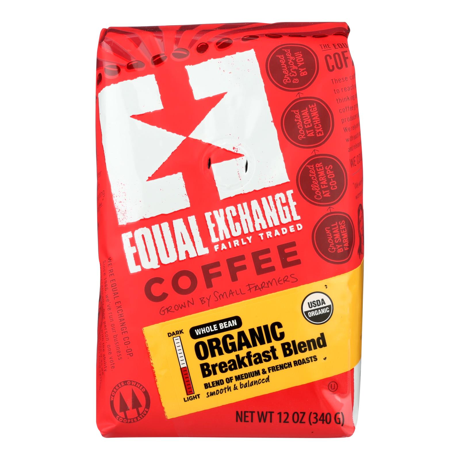 Equal Exchange Organic Whole Bean Coffee - Breakfast Blend - Case Of 6 - 12 Oz. Equal Exchange