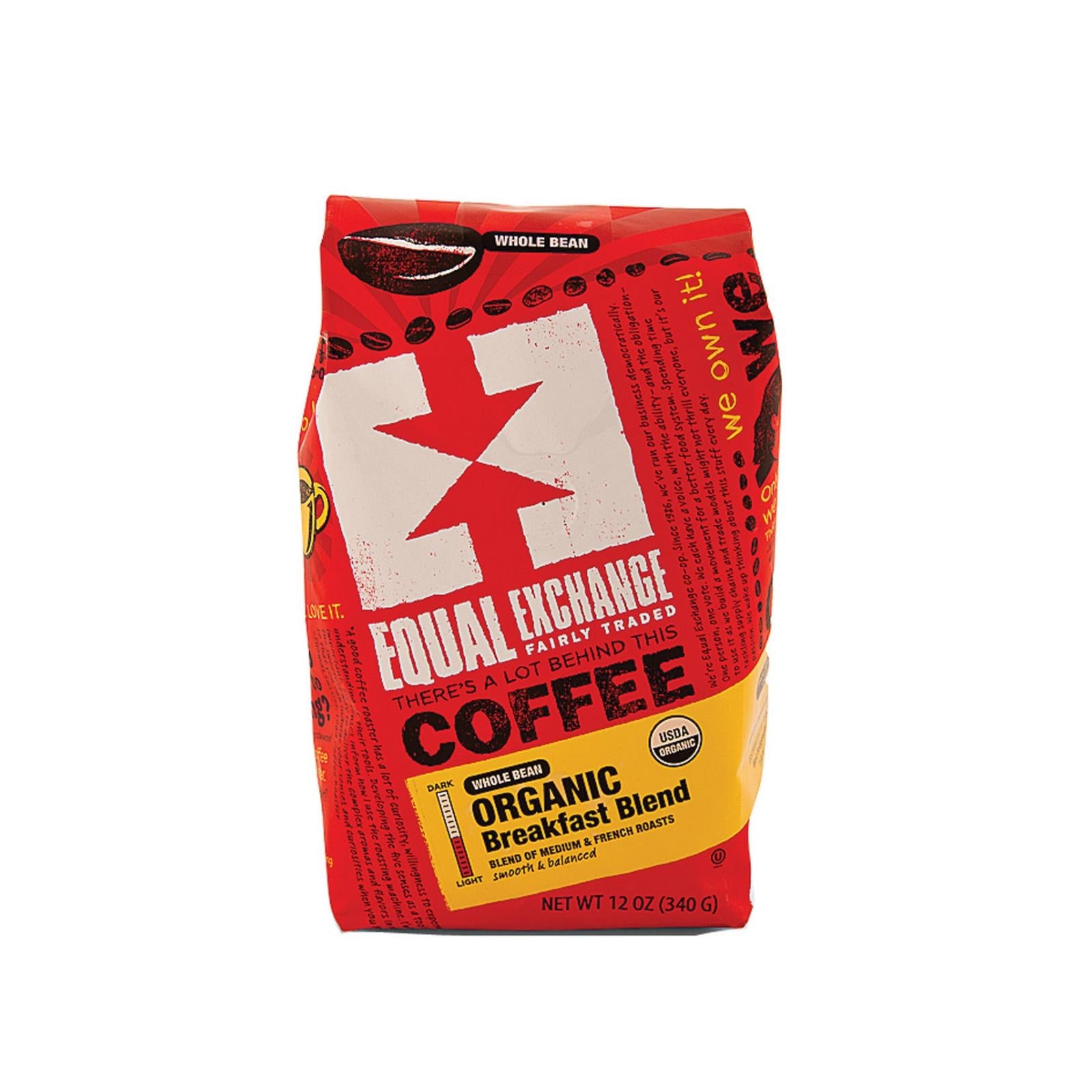 Equal Exchange Organic Whole Bean Coffee - Breakfast Blend - Case Of 6 - 12 Oz. Equal Exchange
