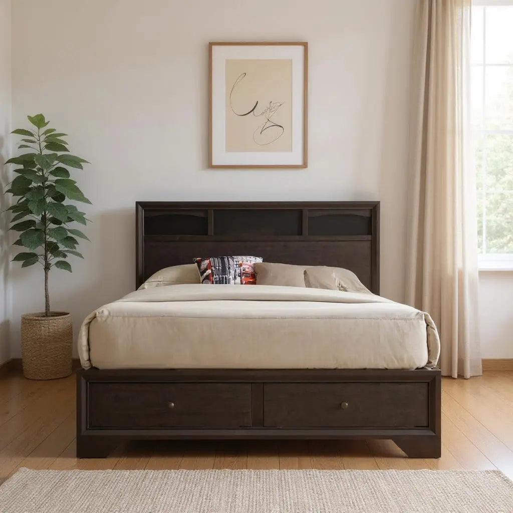 Espresso Solid Wood Queen Bed Frame With Drawers Homeroots Bed & Bath