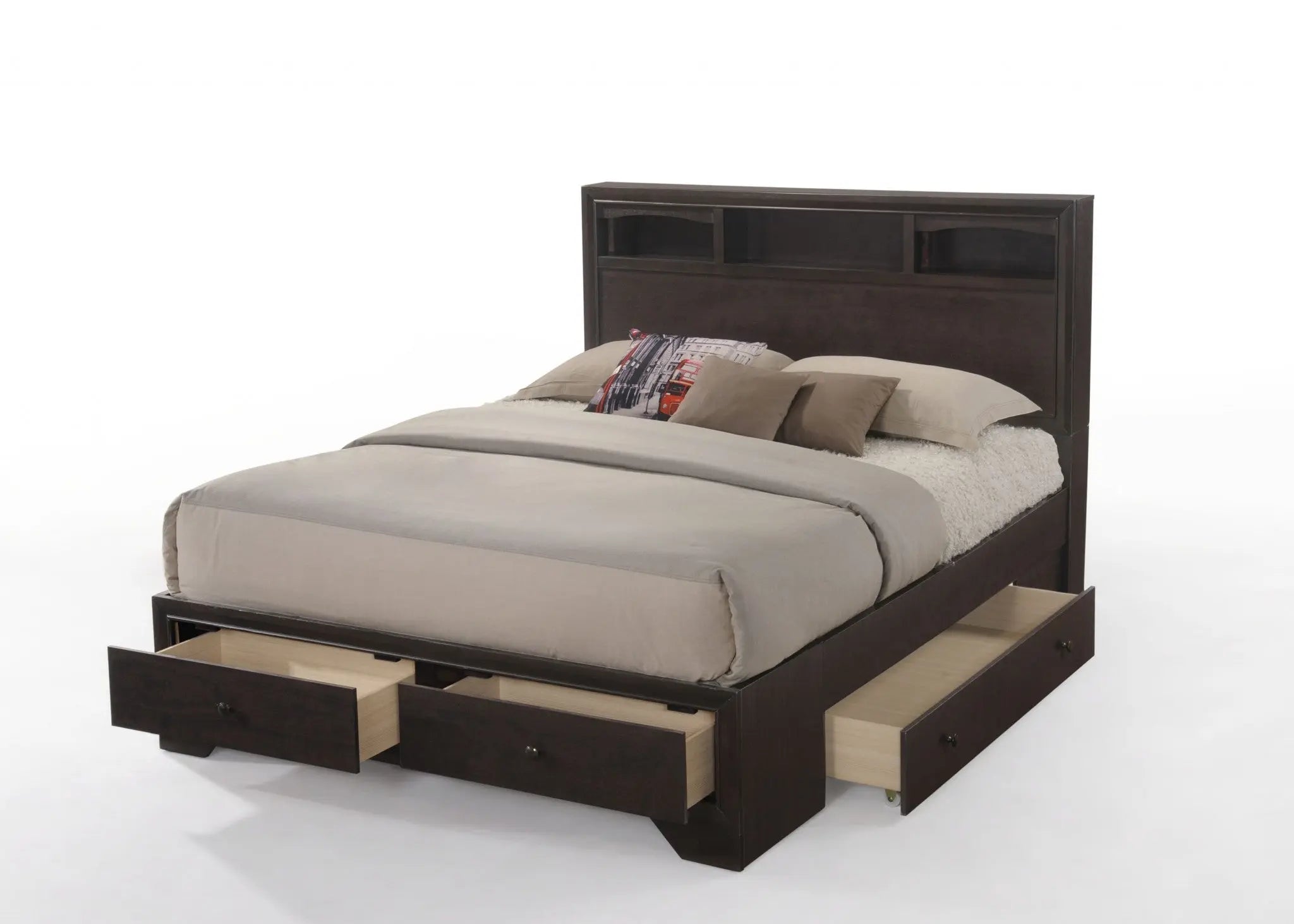 Espresso Solid Wood Queen Bed Frame With Drawers Homeroots Bed & Bath