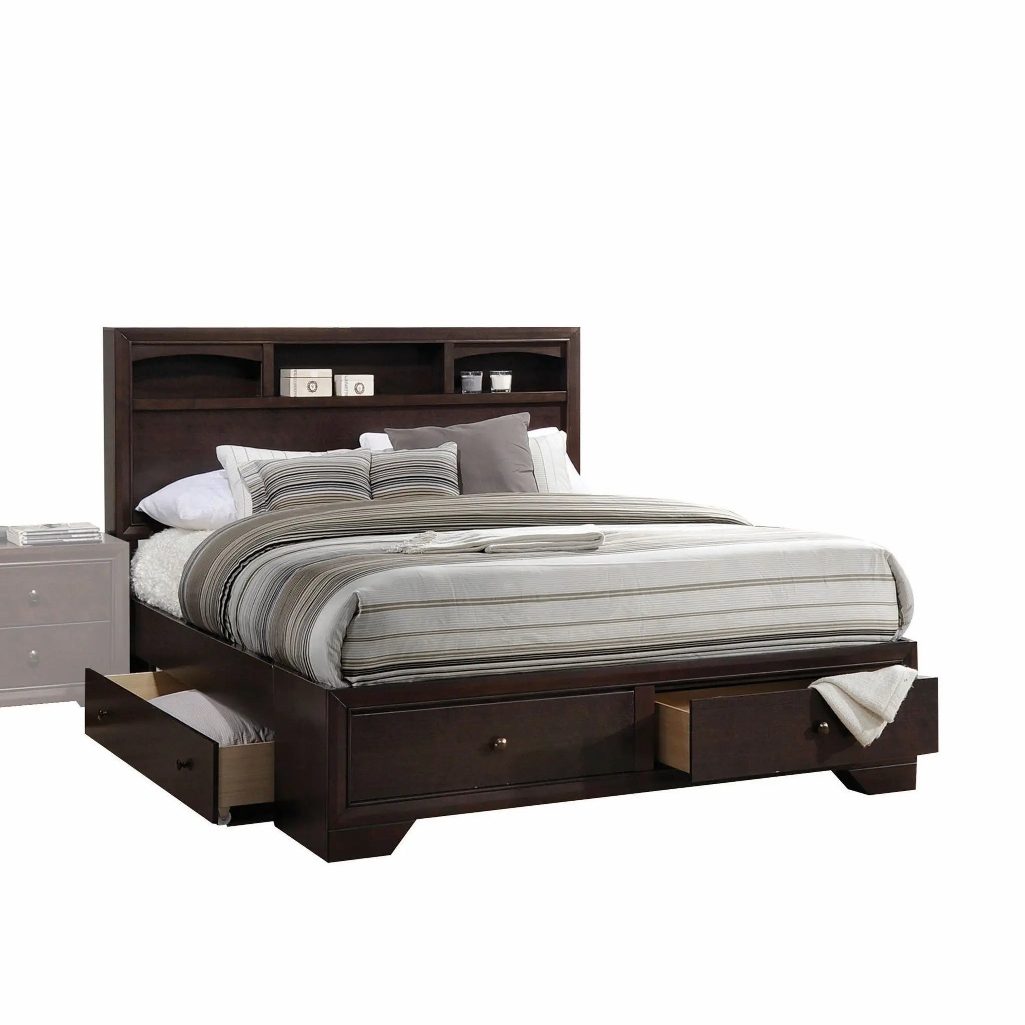 Espresso Solid Wood Queen Bed Frame With Drawers Homeroots Bed & Bath