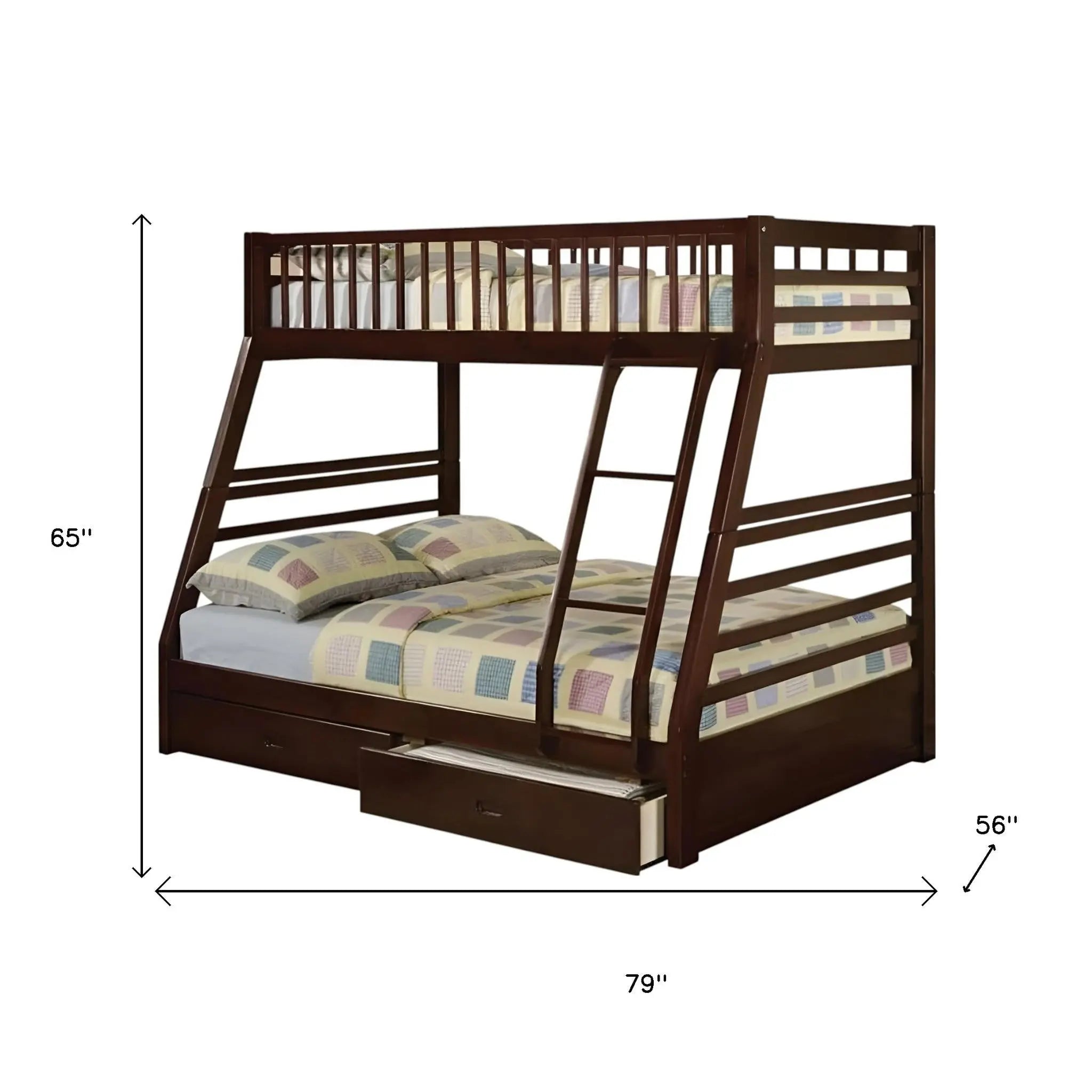 Espresso Twin Over Full Solid Wood Bunk Bed With Storage - GreatEagleInc