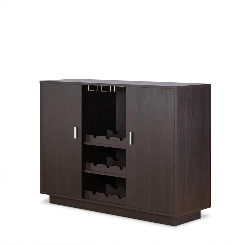 Espresso Wood Finish Wine And Stemware Cabinet Homeroots Kitchen & Dining