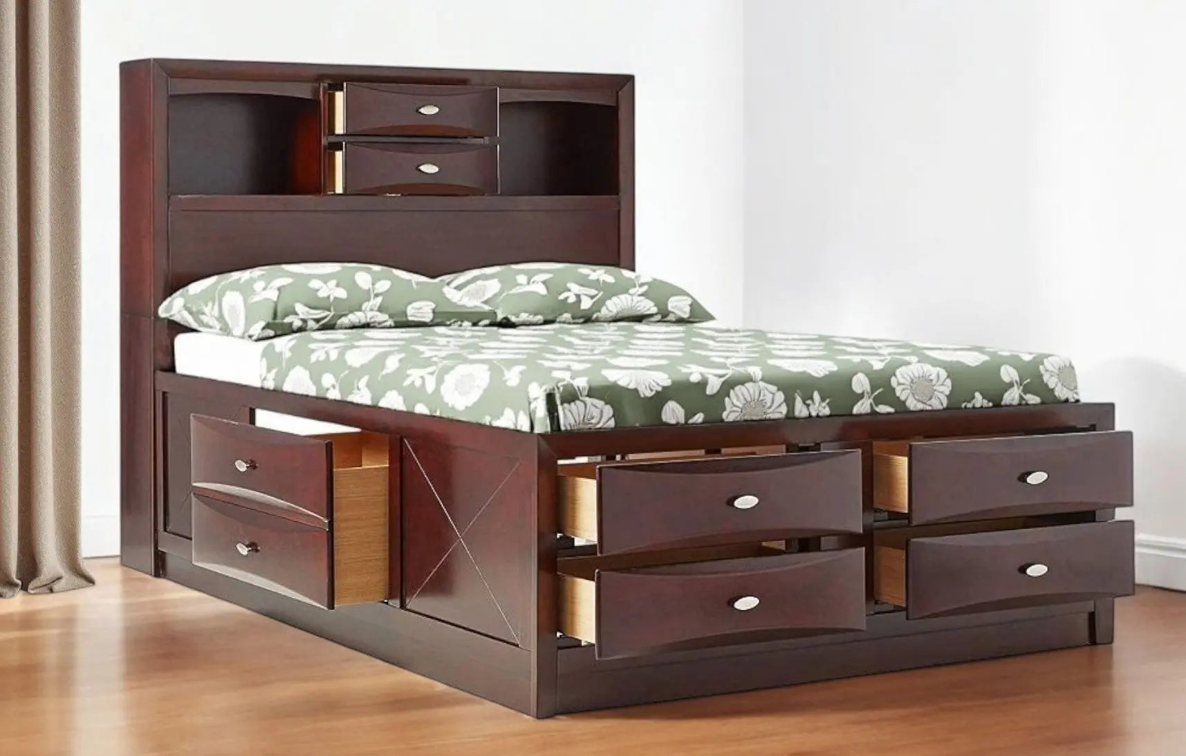 Espresso Wood King With Ten Drawers Bed Frame Homeroots Bed & Bath