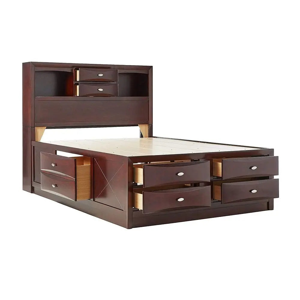 Espresso Wood King With Ten Drawers Bed Frame Homeroots Bed & Bath