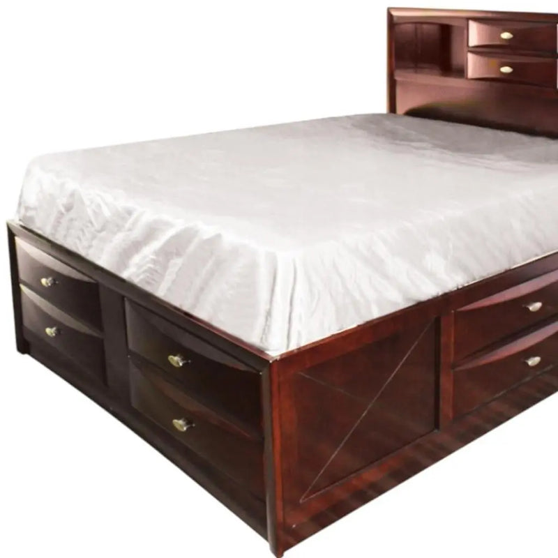 Espresso Wood Queen Bed Frame With Drawers Homeroots Bed & Bath