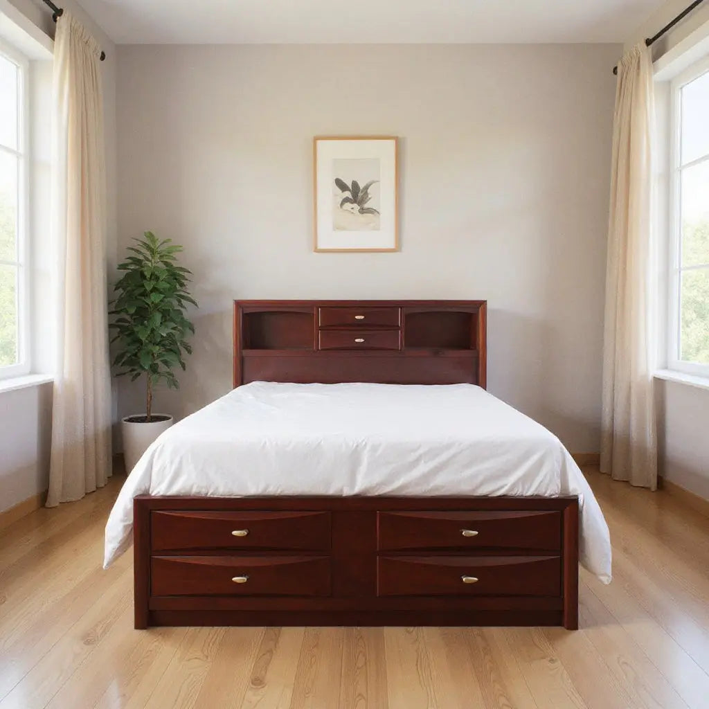 Espresso Wood Queen Bed Frame With Drawers Homeroots Bed & Bath
